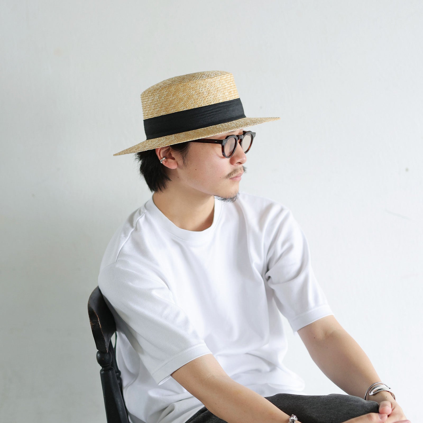 レックハッター Req Hatter ストローボーターハット（カンカン帽） （BLACK） BLACK