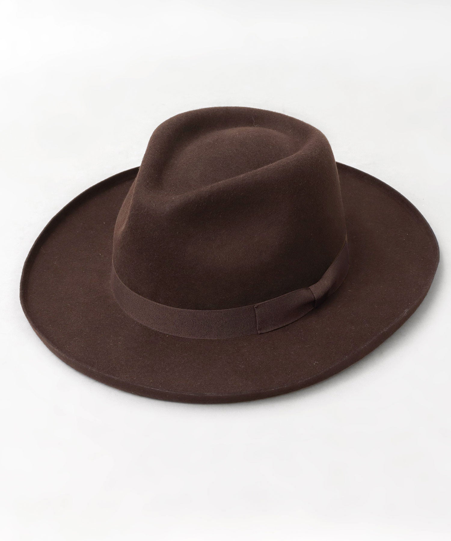 レックハッター Req Hatter フラット ブリムアップ ロング 中折れハット / ウール ロングブリム フェルトハット / つば広 （ブラウン） ブラウン