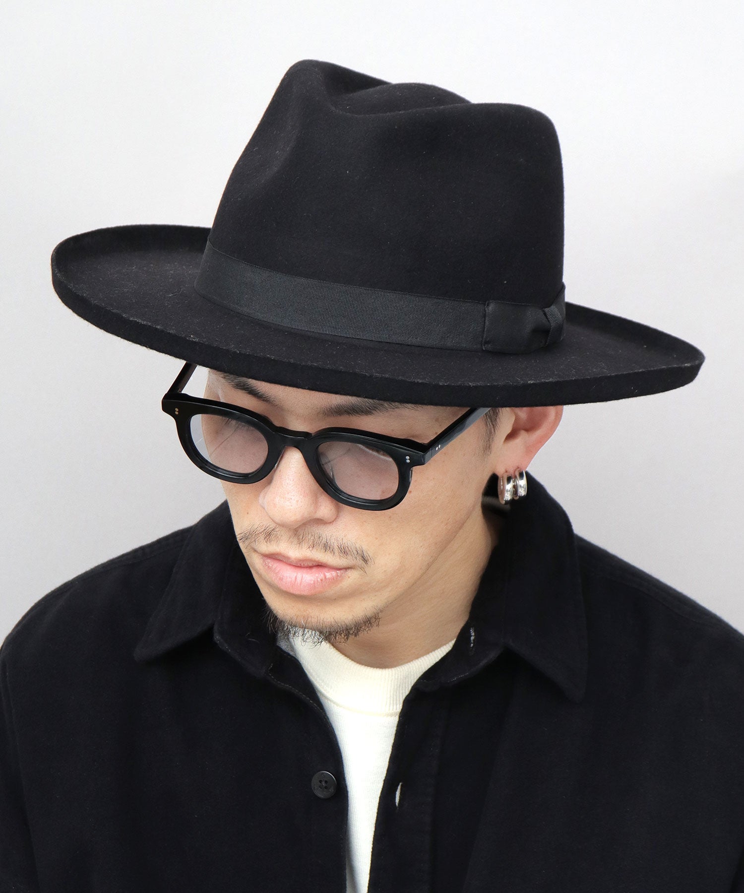 レックハッター Req Hatter フラット ブリムアップ ロング 中折れハット / ウール ロングブリム フェルトハット / つば広 （ブラウン） ブラウン