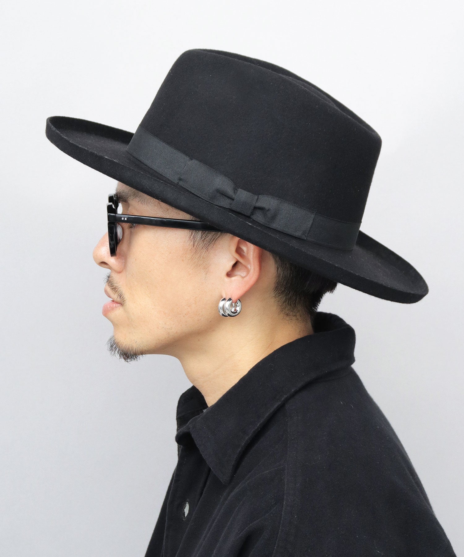レックハッター Req Hatter フラット ブリムアップ ロング 中折れハット / ウール ロングブリム フェルトハット / つば広 （ブラウン） ブラウン