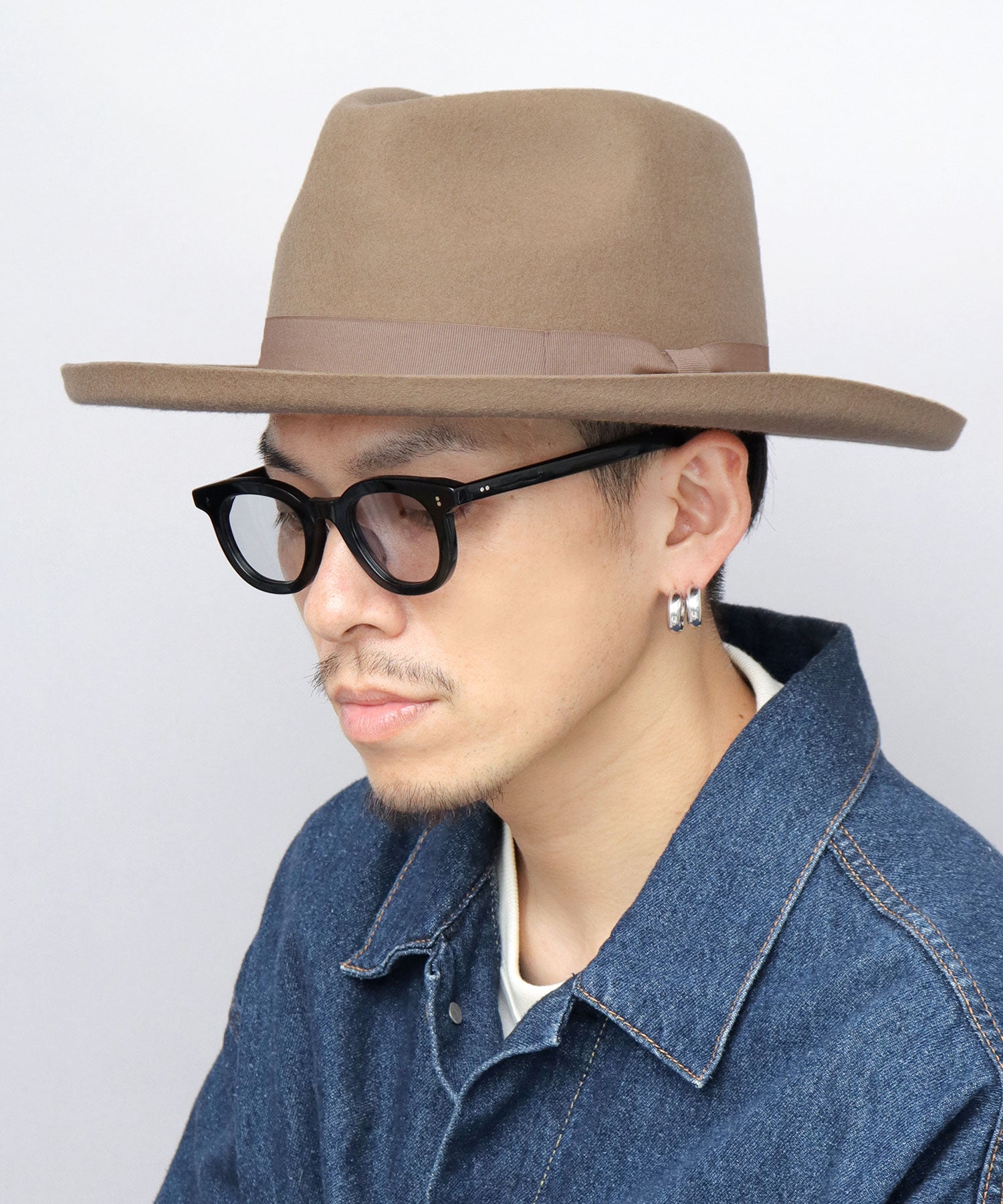 レックハッター Req Hatter フラット ブリムアップ ロング 中折れハット / ウール ロングブリム フェルトハット / つば広 （ベージュ） ベージュ