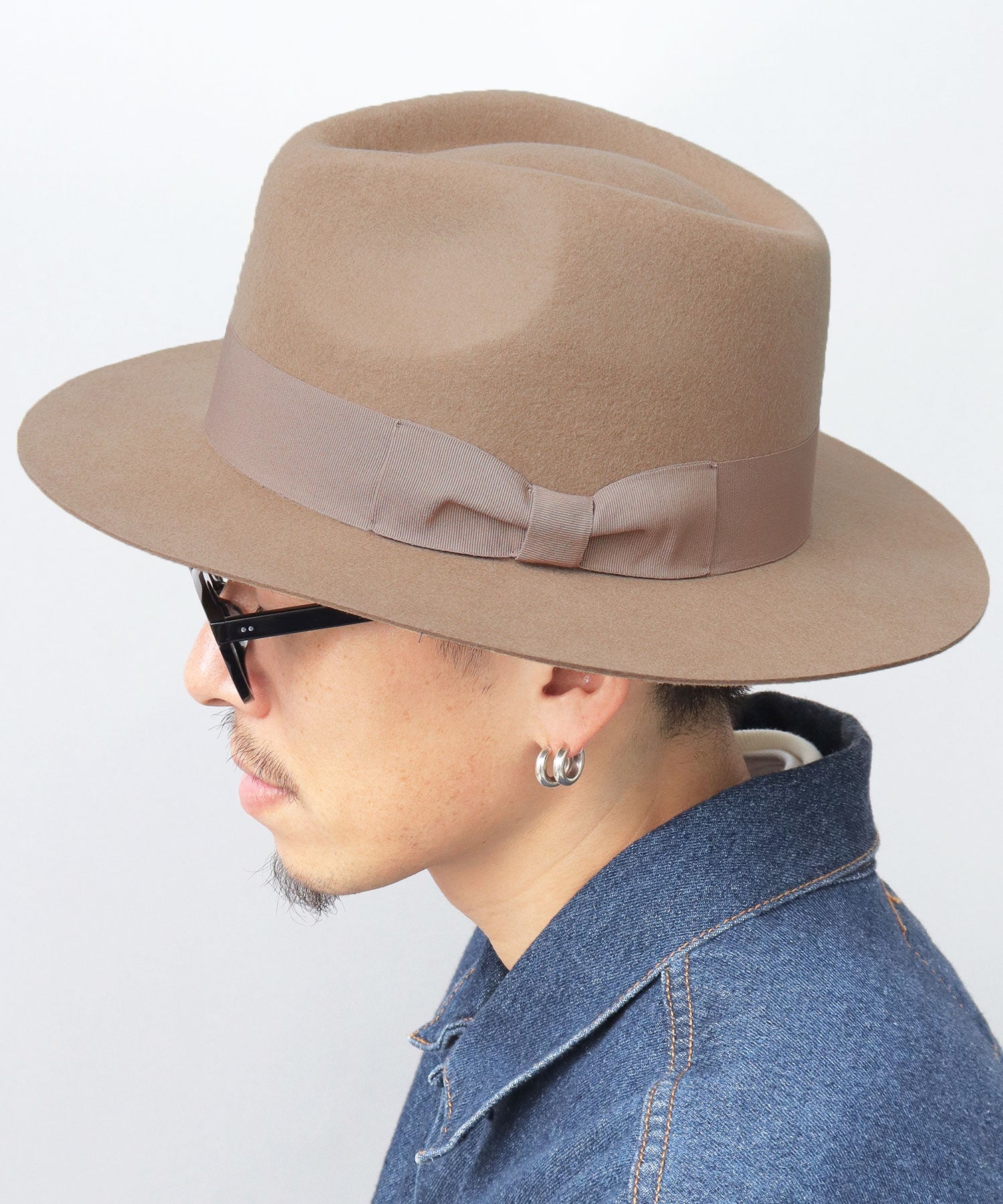 レックハッター Req Hatter フラット ワイドブリム 中折れハット / ウール つば広 フェルトハット / ロングブリム,ベージュ-A