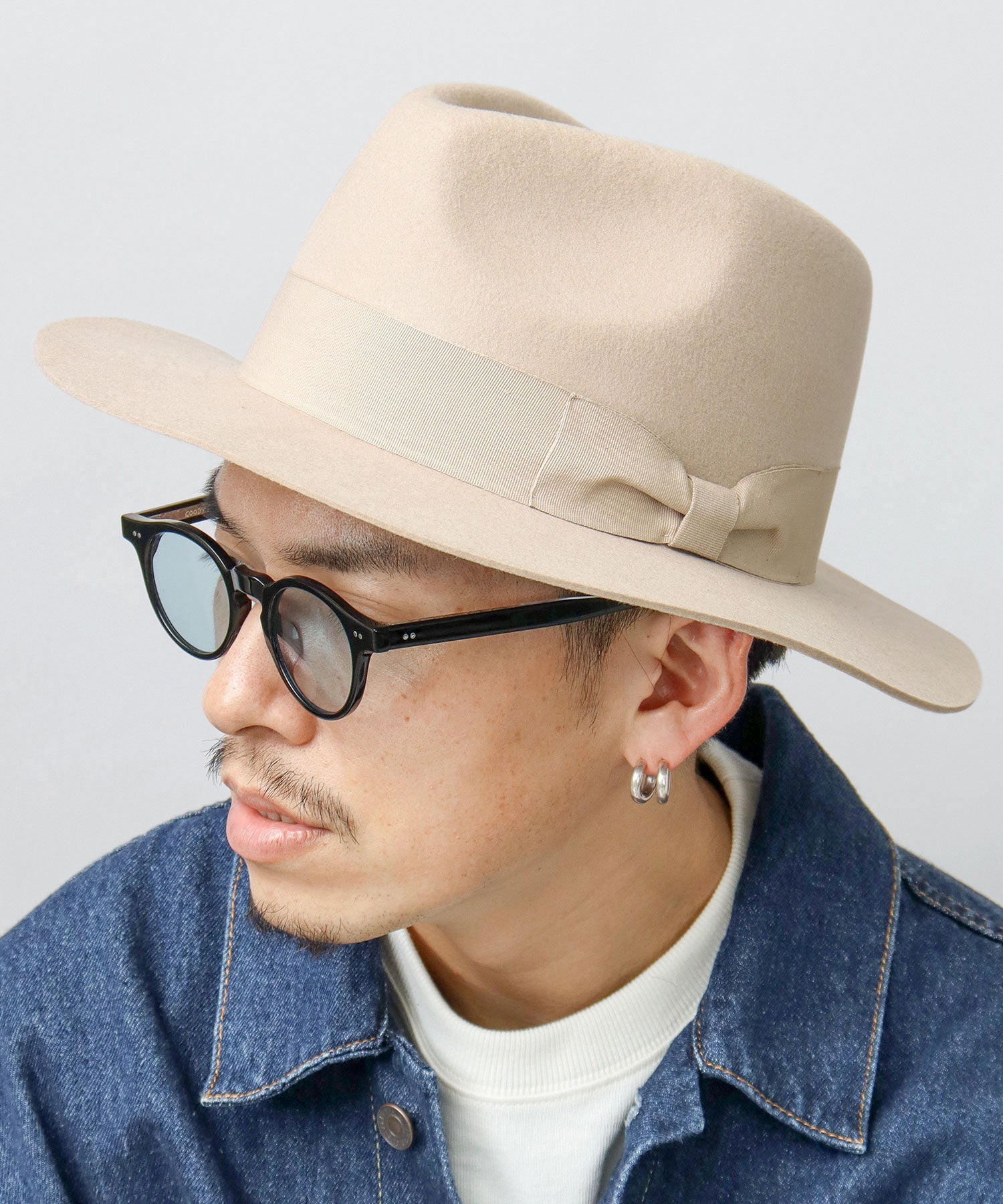 Rec Hatter Flat Wide Brim Mid-Crown Hat / Wool Wide Brim Felt Hat / Long Brim