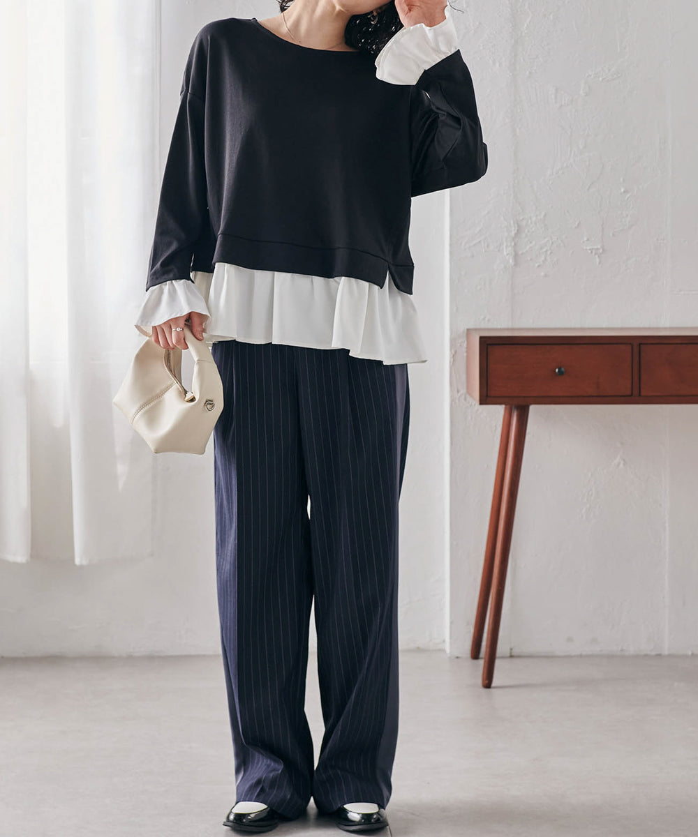 RANAN HS Layered Style Color Block Frill Pullover
