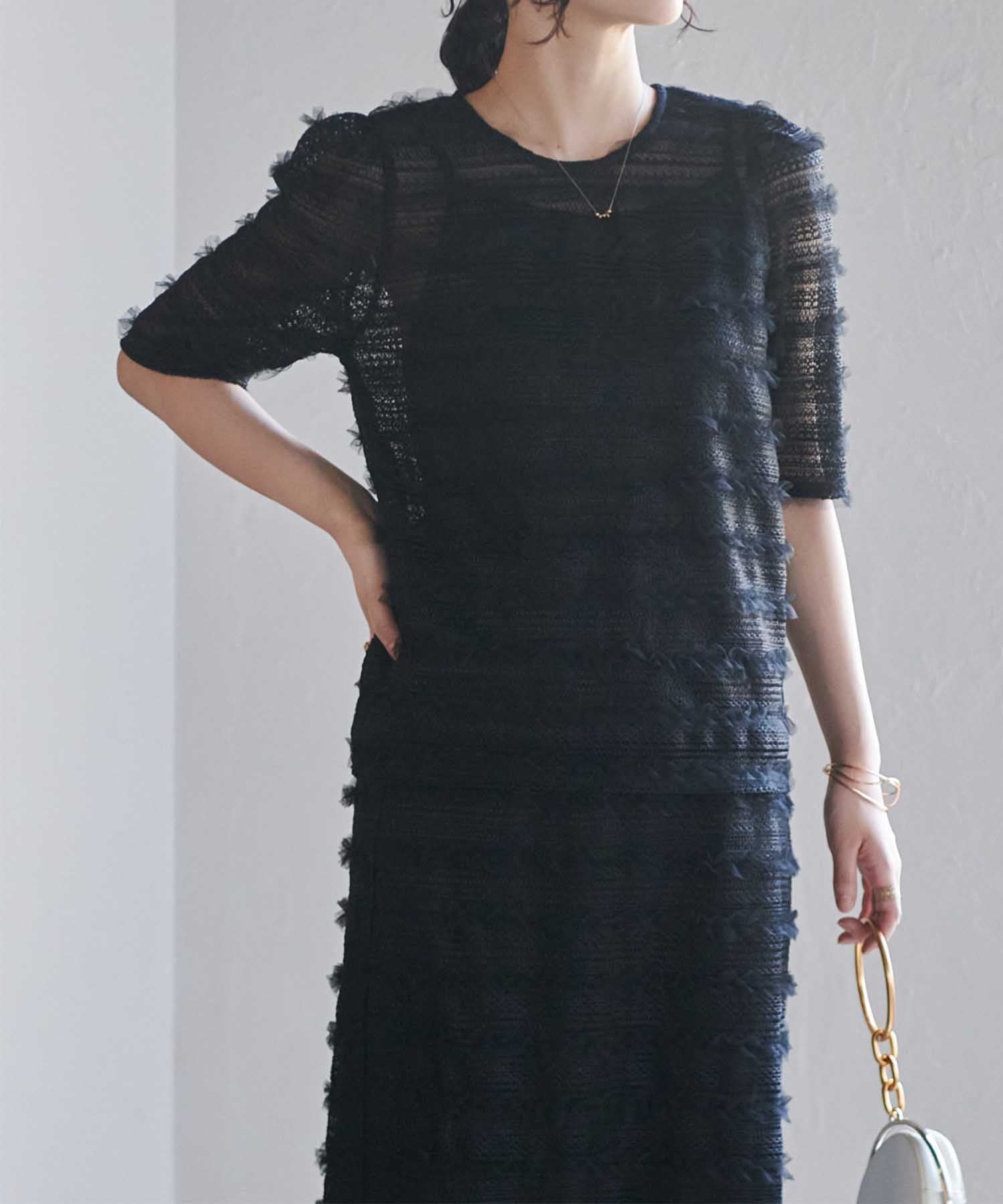 ラナン RANAN フリルレースパフスリーブトップス