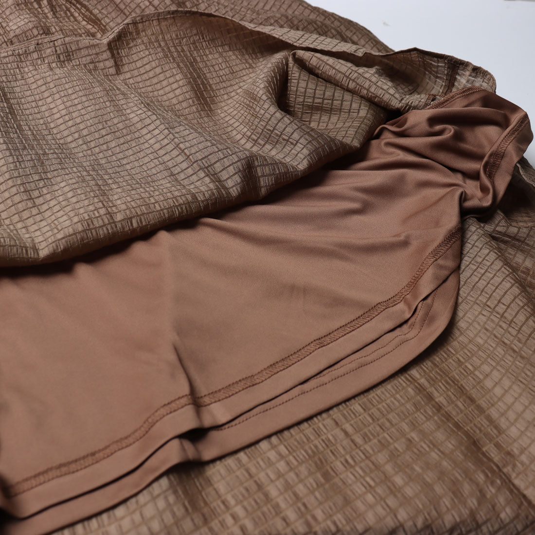 ラナン RANAN シアーチェックドロストギャザーティアード （モカ） モカ