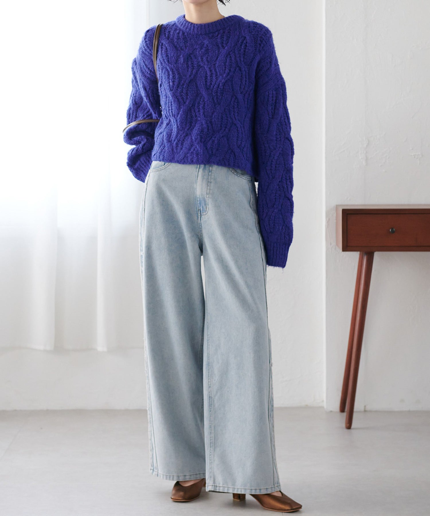 ラナン RANAN 配色サイドフリンジワイドデニム （ライトブルー） ライトブルー