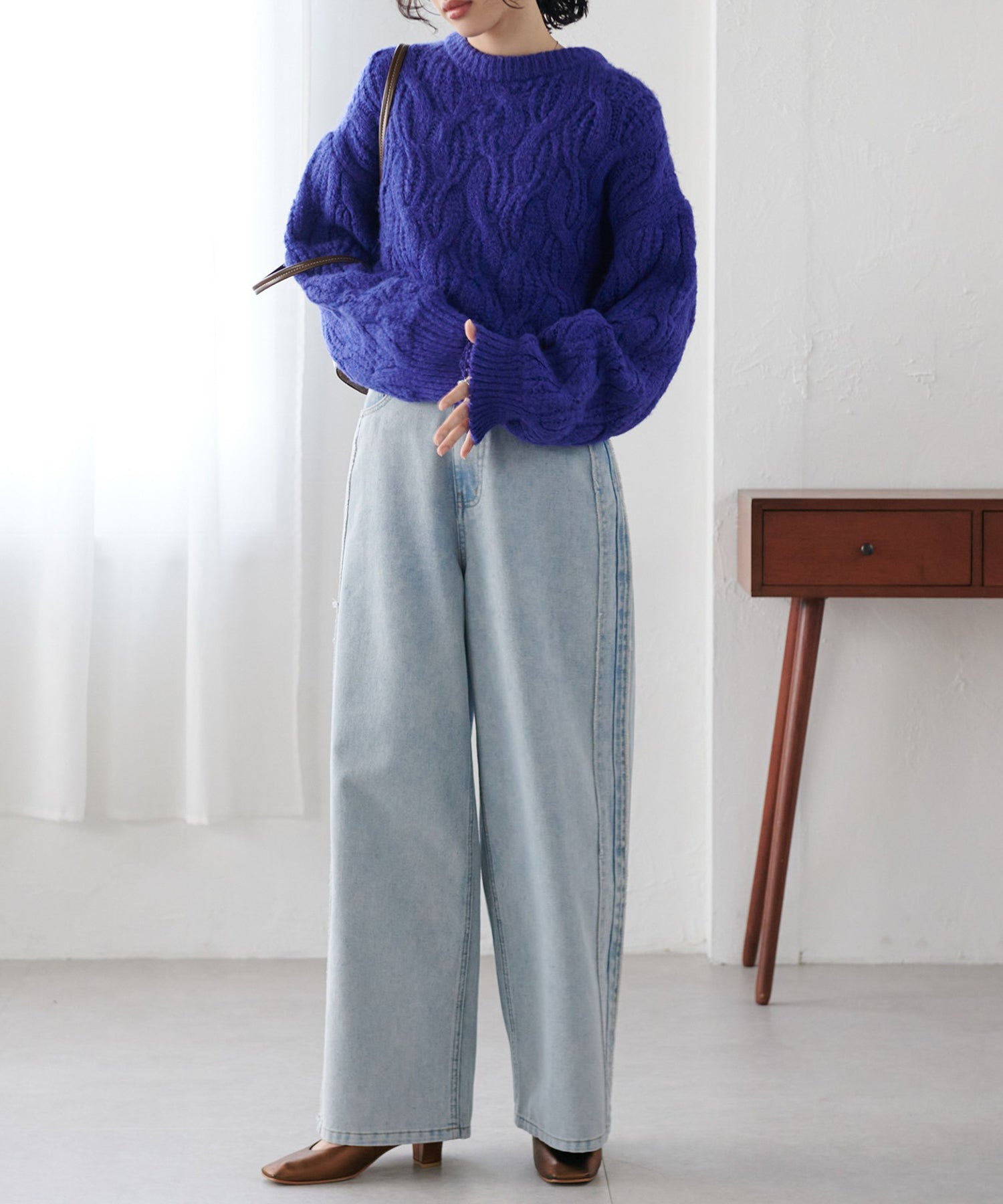 ラナン RANAN 配色サイドフリンジワイドデニム （ライトブルー） ライトブルー