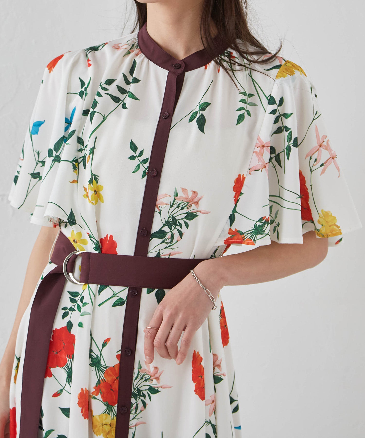 Ranan RANAN Colorful Botanical Flare Sleeve Dress