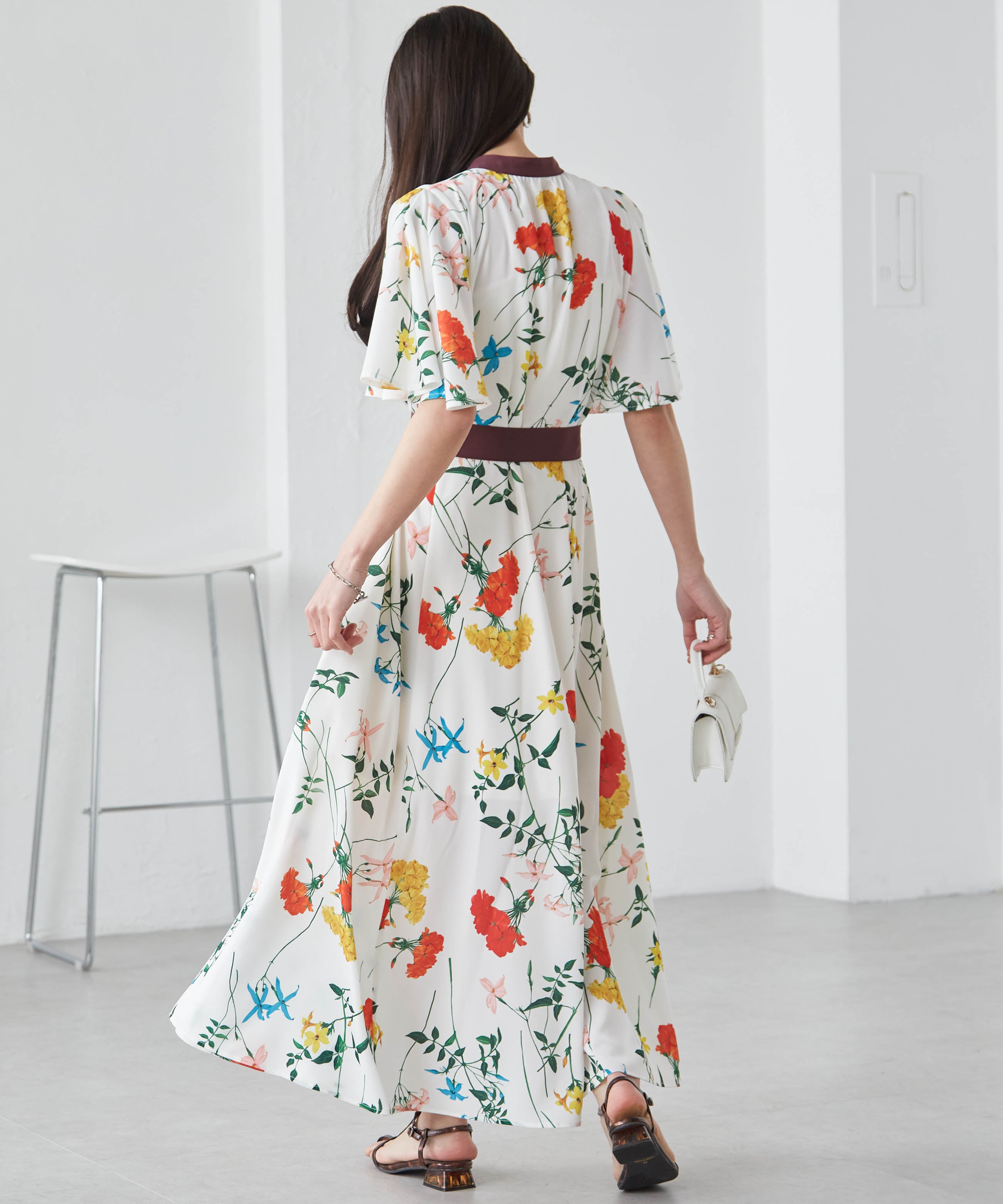 Ranan RANAN Colorful Botanical Flare Sleeve Dress