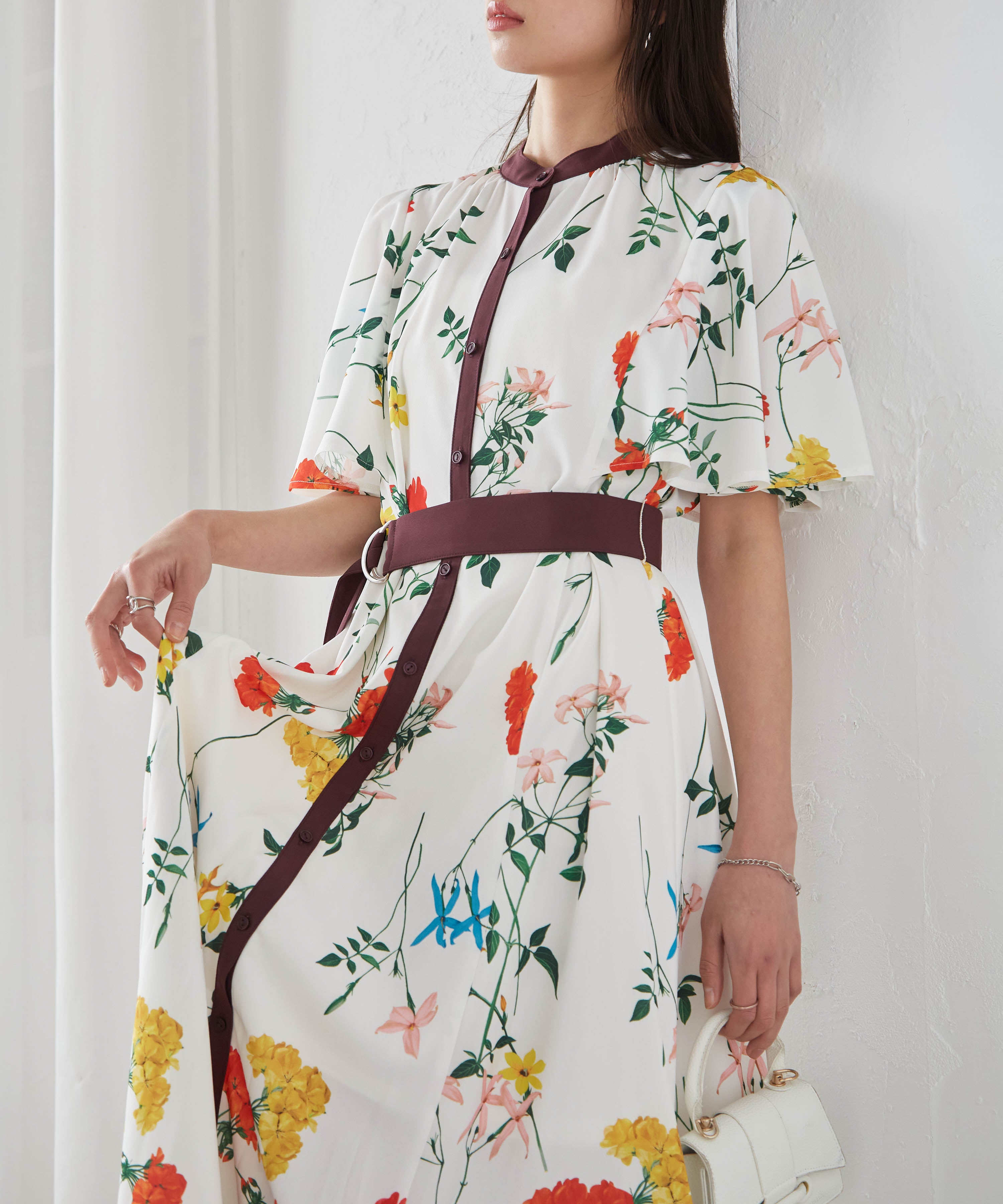 Ranan RANAN Colorful Botanical Flare Sleeve Dress