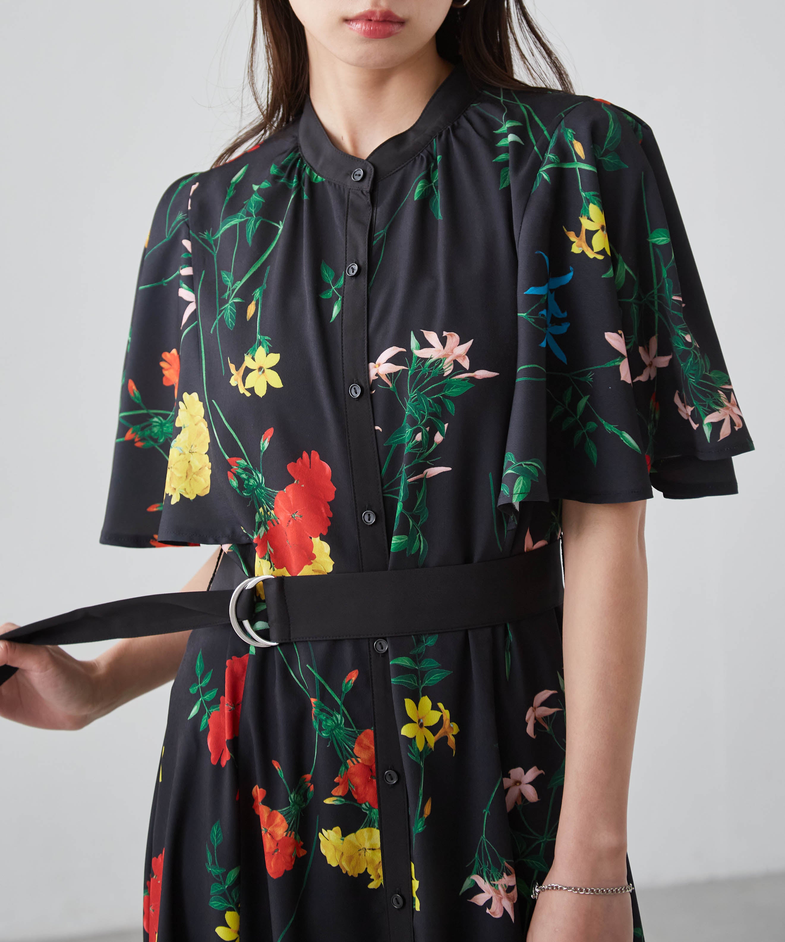 Ranan RANAN Colorful Botanical Flare Sleeve Dress