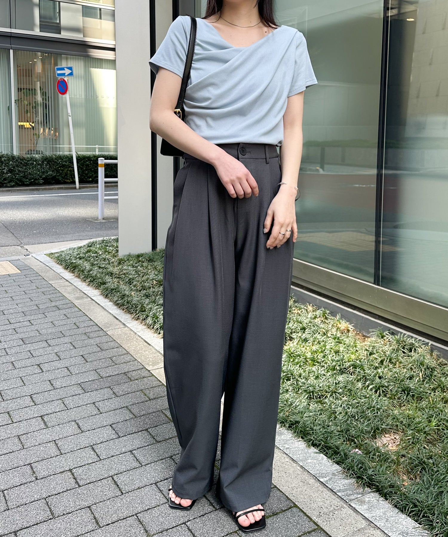 ラナン RANAN ドレープリブTシャツ （ブルー） ブルー
