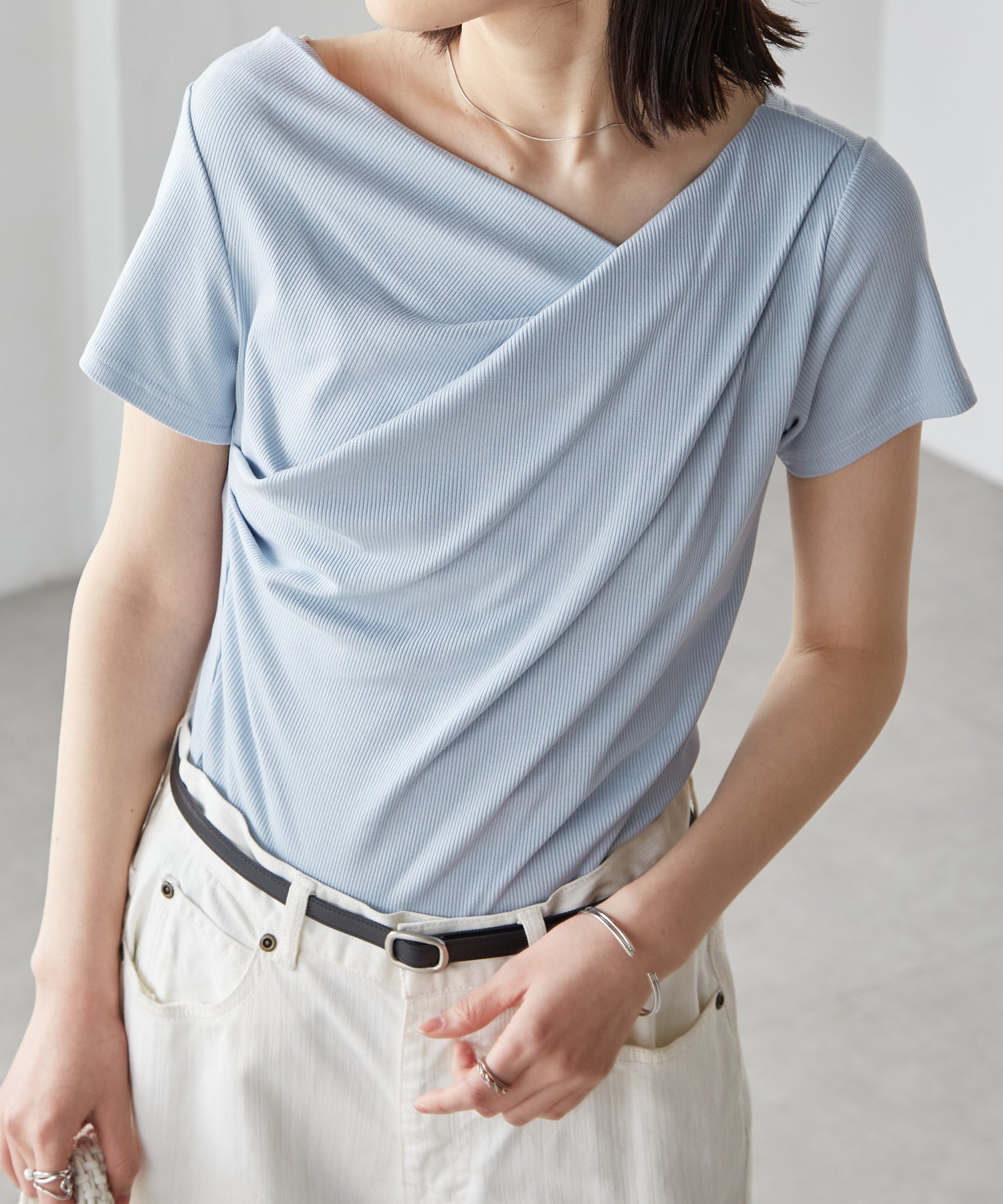 ラナン RANAN ドレープリブTシャツ （ブルー） ブルー