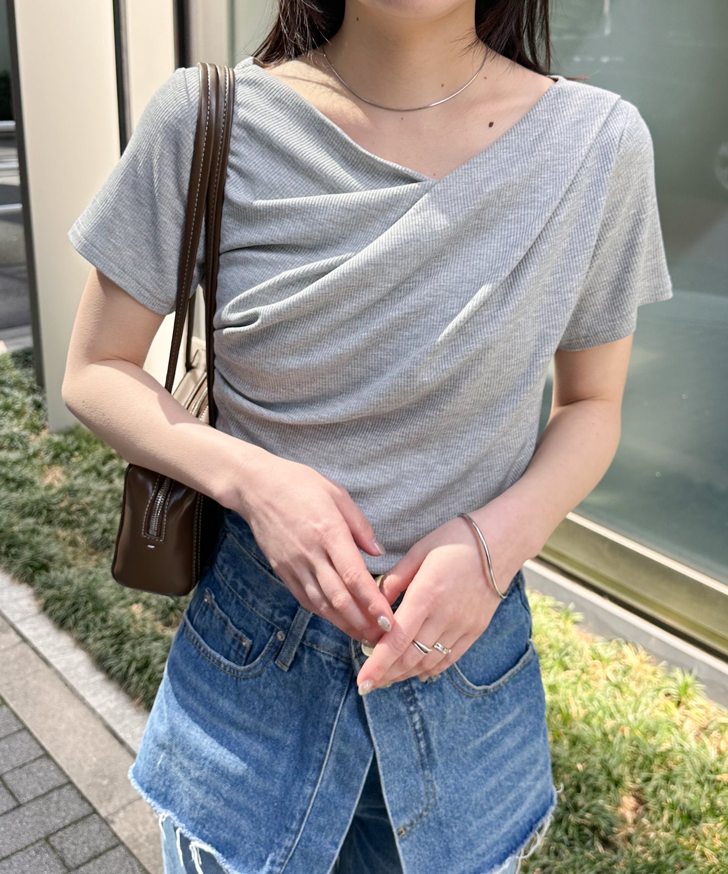 ラナン RANAN ドレープリブTシャツ （グレー） グレー