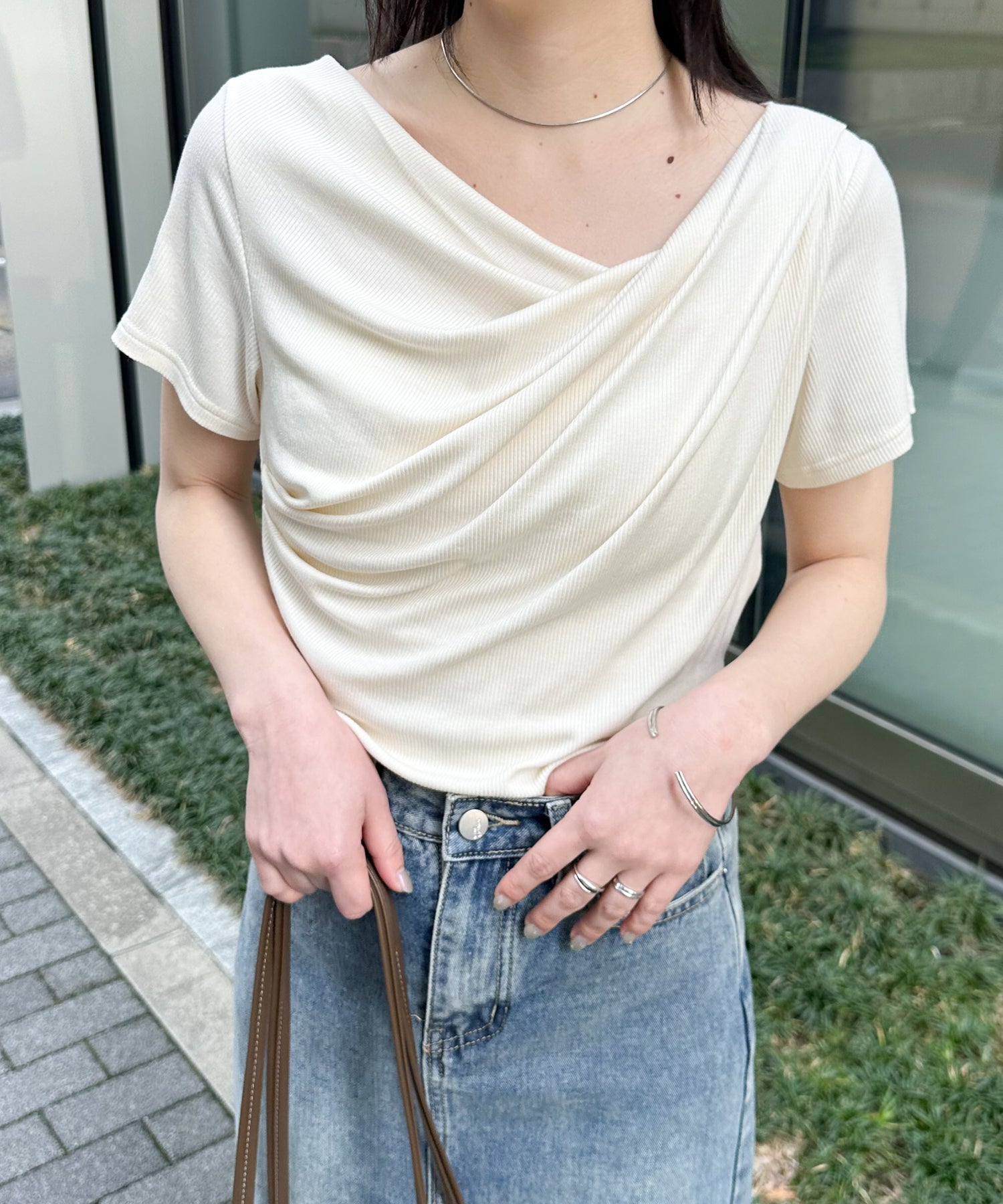 ラナン RANAN ドレープリブTシャツ （オフホワイト） オフホワイト