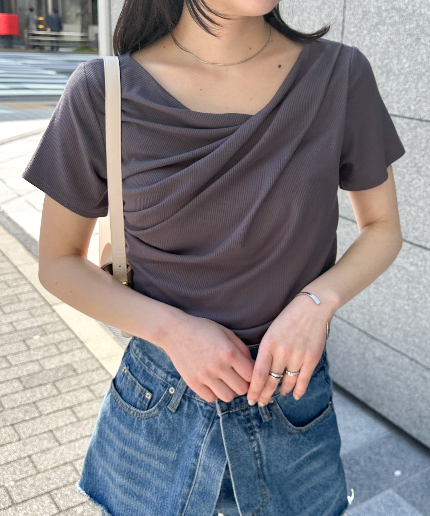 ラナン RANAN ドレープリブTシャツ （チャコール） チャコール