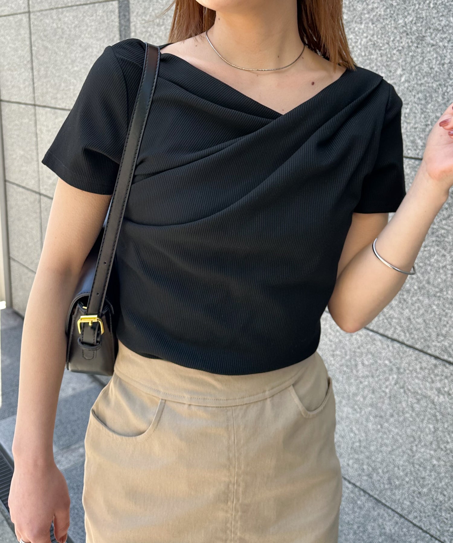 ラナン RANAN ドレープリブTシャツ （ブラック） ブラック