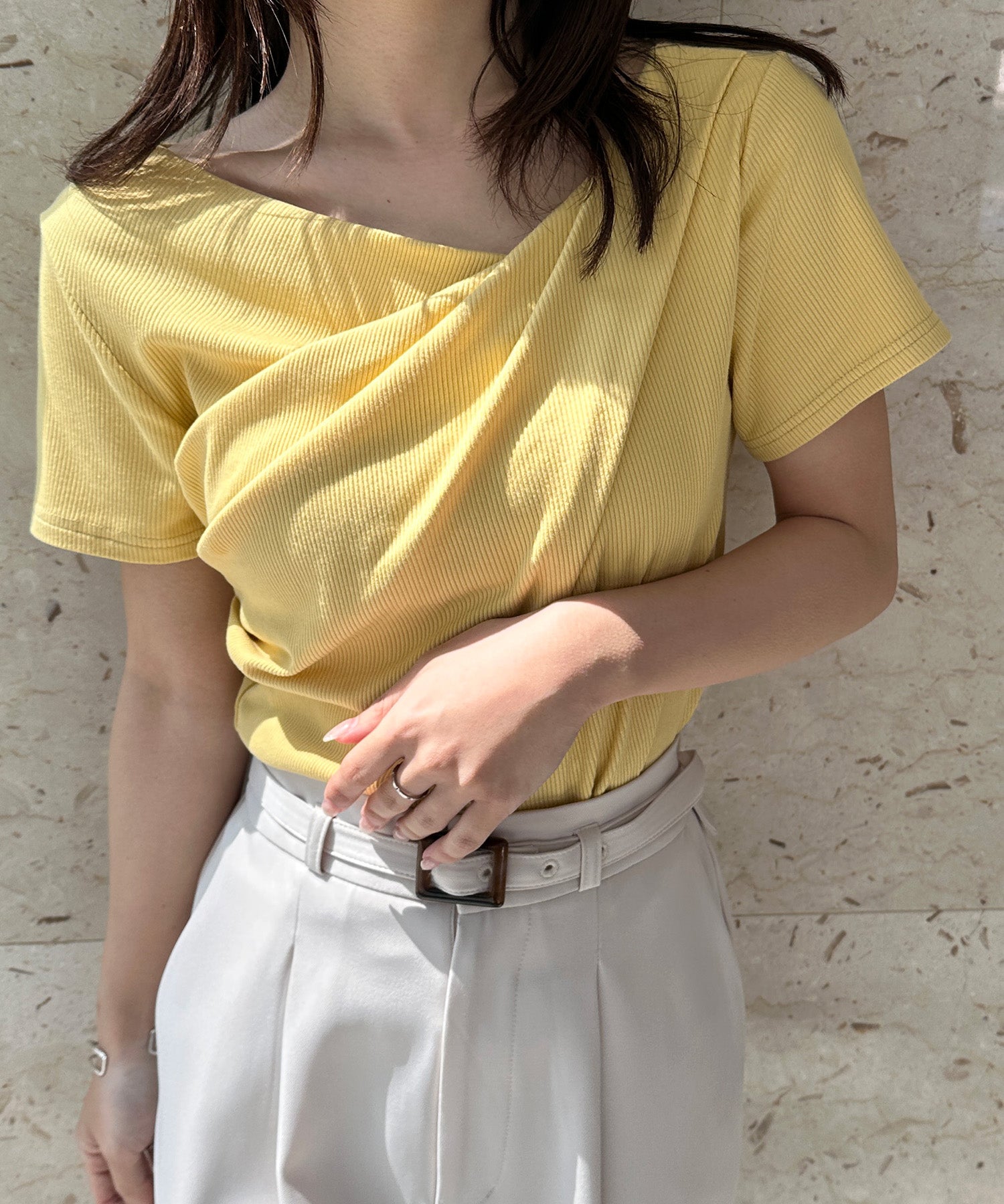 ラナン RANAN ドレープリブTシャツ （イエロー） イエロー