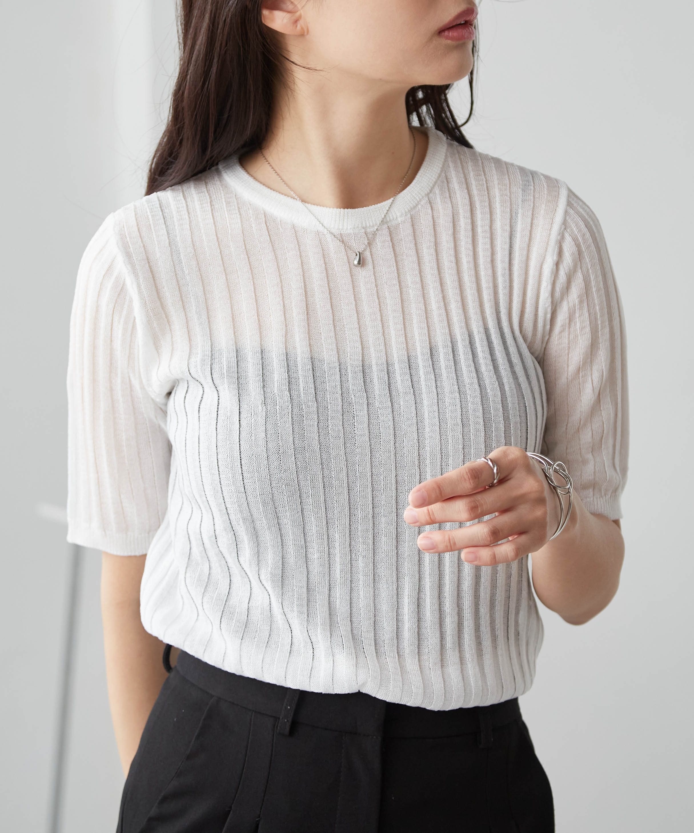 Ranan RANAN 5-minute sleeve sheer ribbed knit