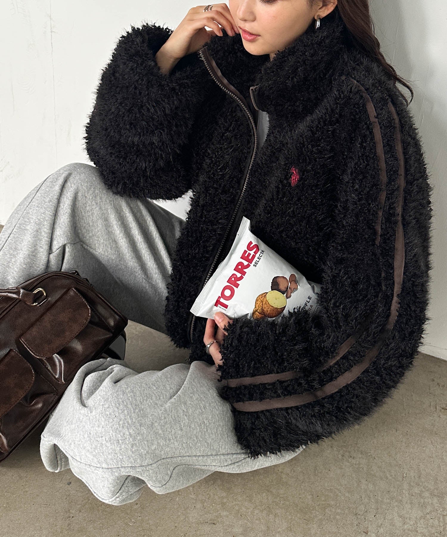 ラナン RANAN 【U.S. POLO ASSN.】刺繍ボアブルゾン （ブラック） ブラック