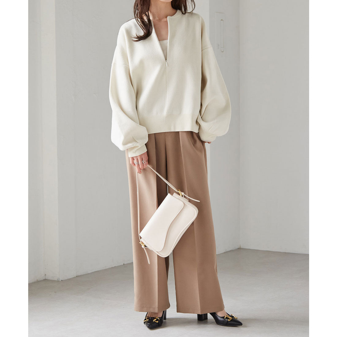 RANAN Half-Zip Sweat-Like Knit