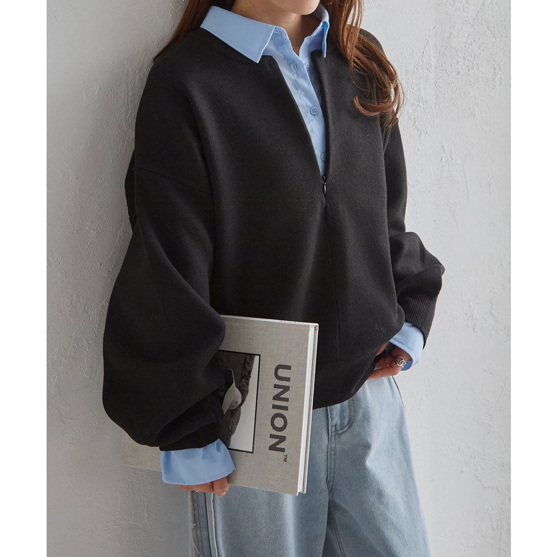 RANAN Half-Zip Sweat-Like Knit