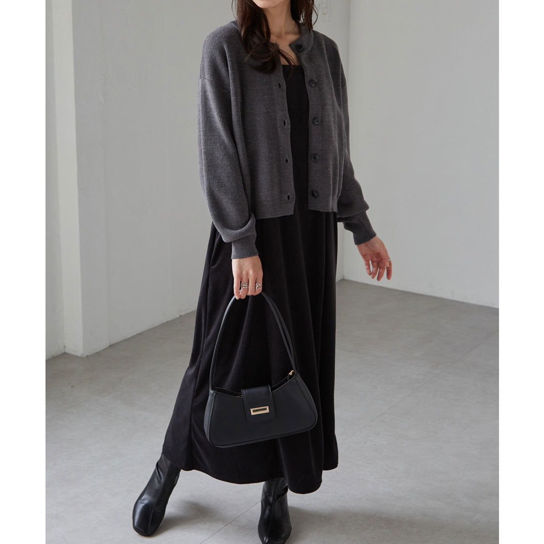 ラナン RANAN カットコールキャミ×ニットカーデセット （グレー系） グレー系