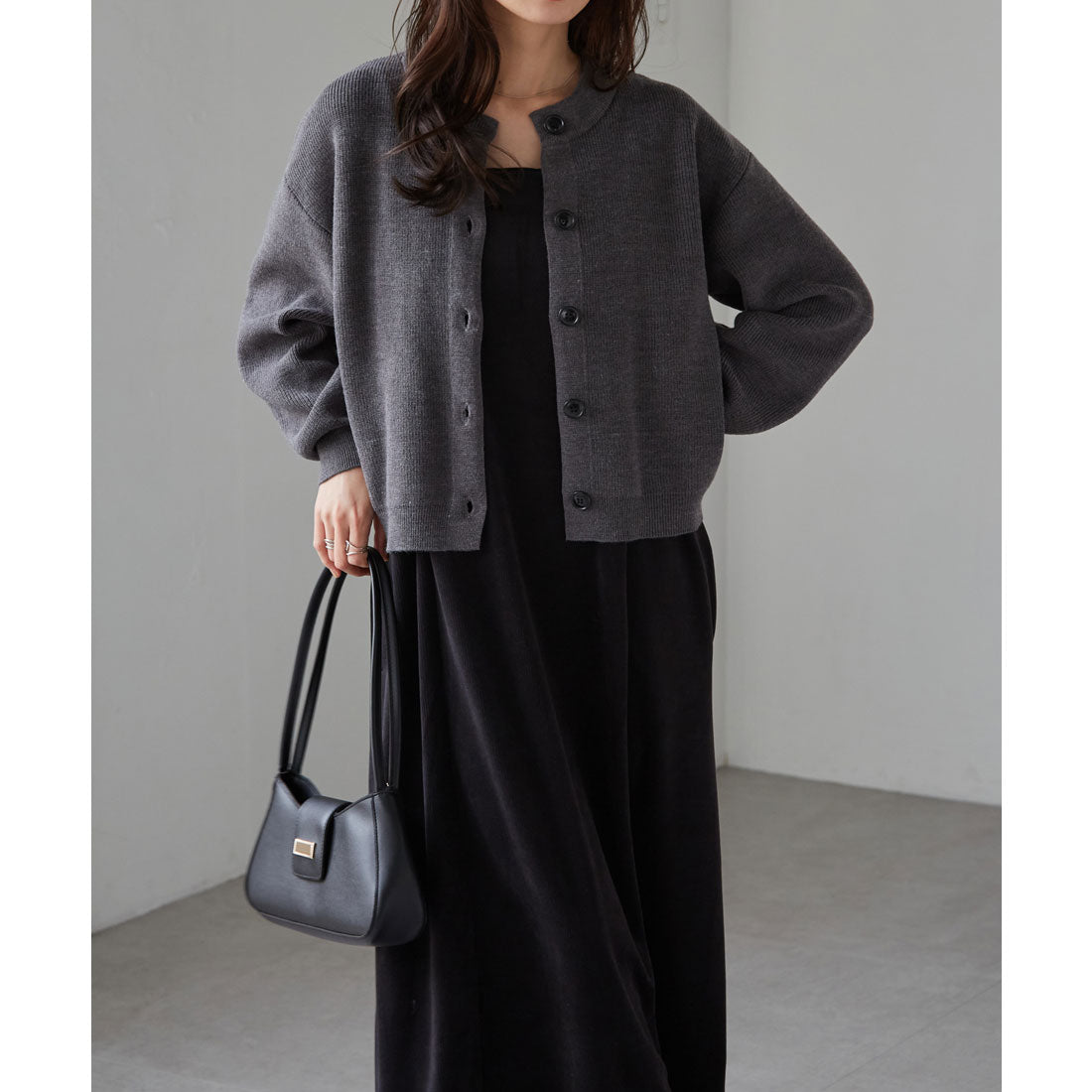 ラナン RANAN カットコールキャミ×ニットカーデセット （グレー系） グレー系