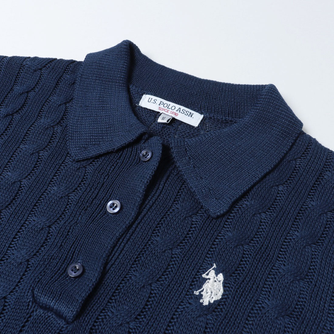 ラナン RANAN 【U.S. POLO ASSN.】刺繍長袖ケーブルポロニット （ネイビー） ネイビー