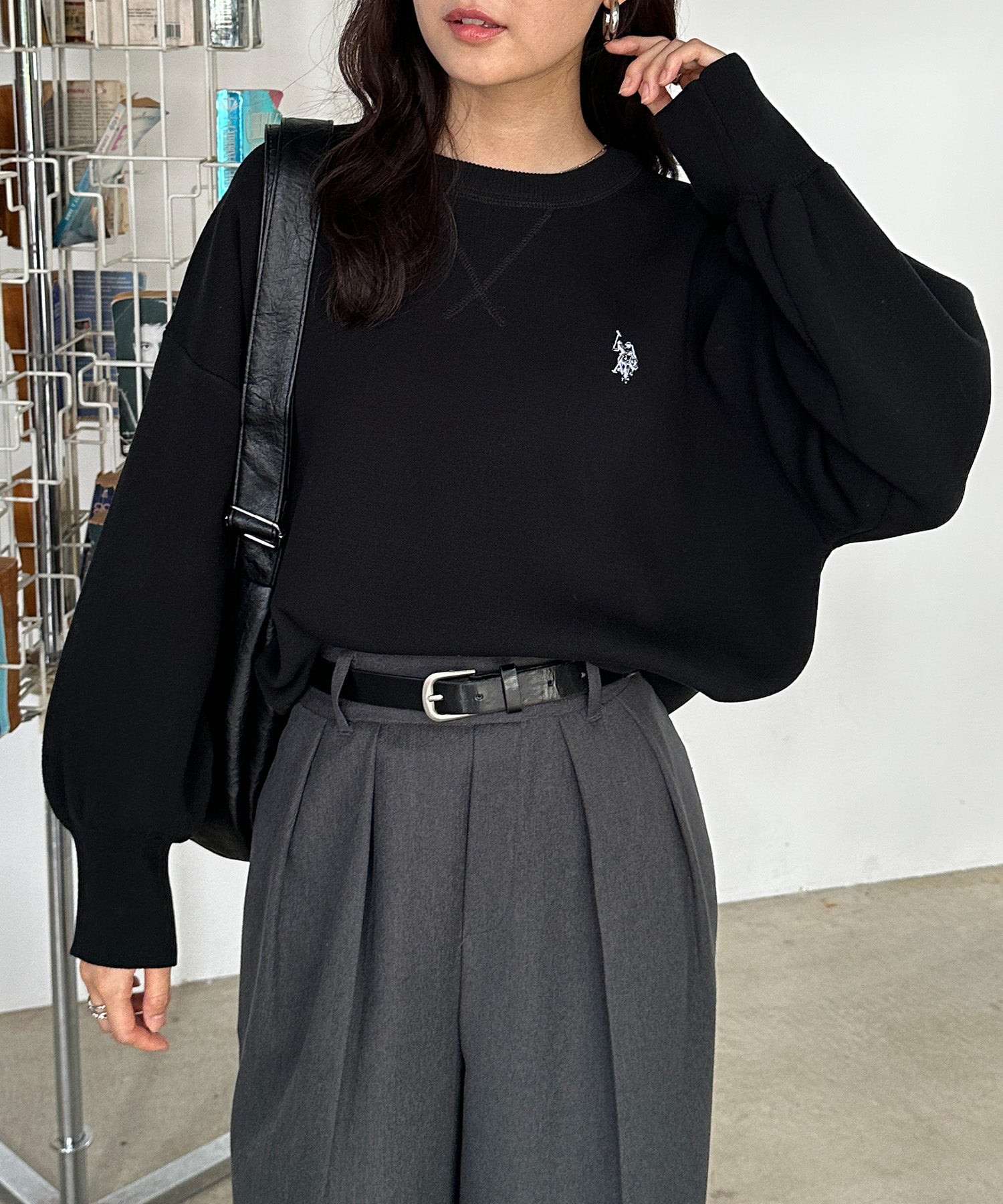 ラナン RANAN 【U.S. POLO ASSN.】刺繍スウェットライクニット （ブラック） ブラック
