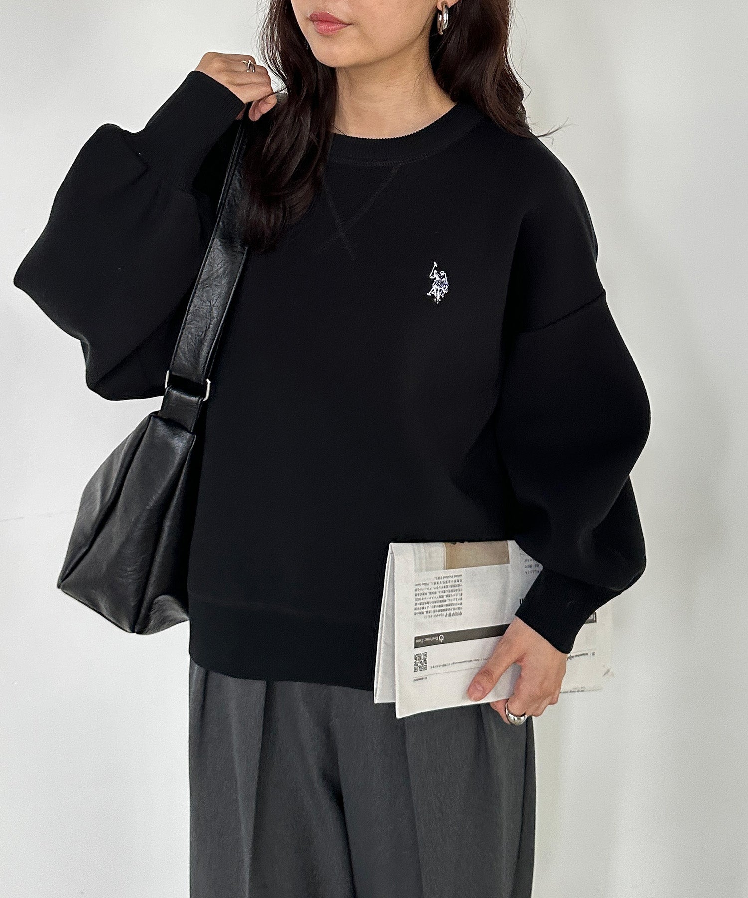 ラナン RANAN 【U.S. POLO ASSN.】刺繍スウェットライクニット （ブラック） ブラック