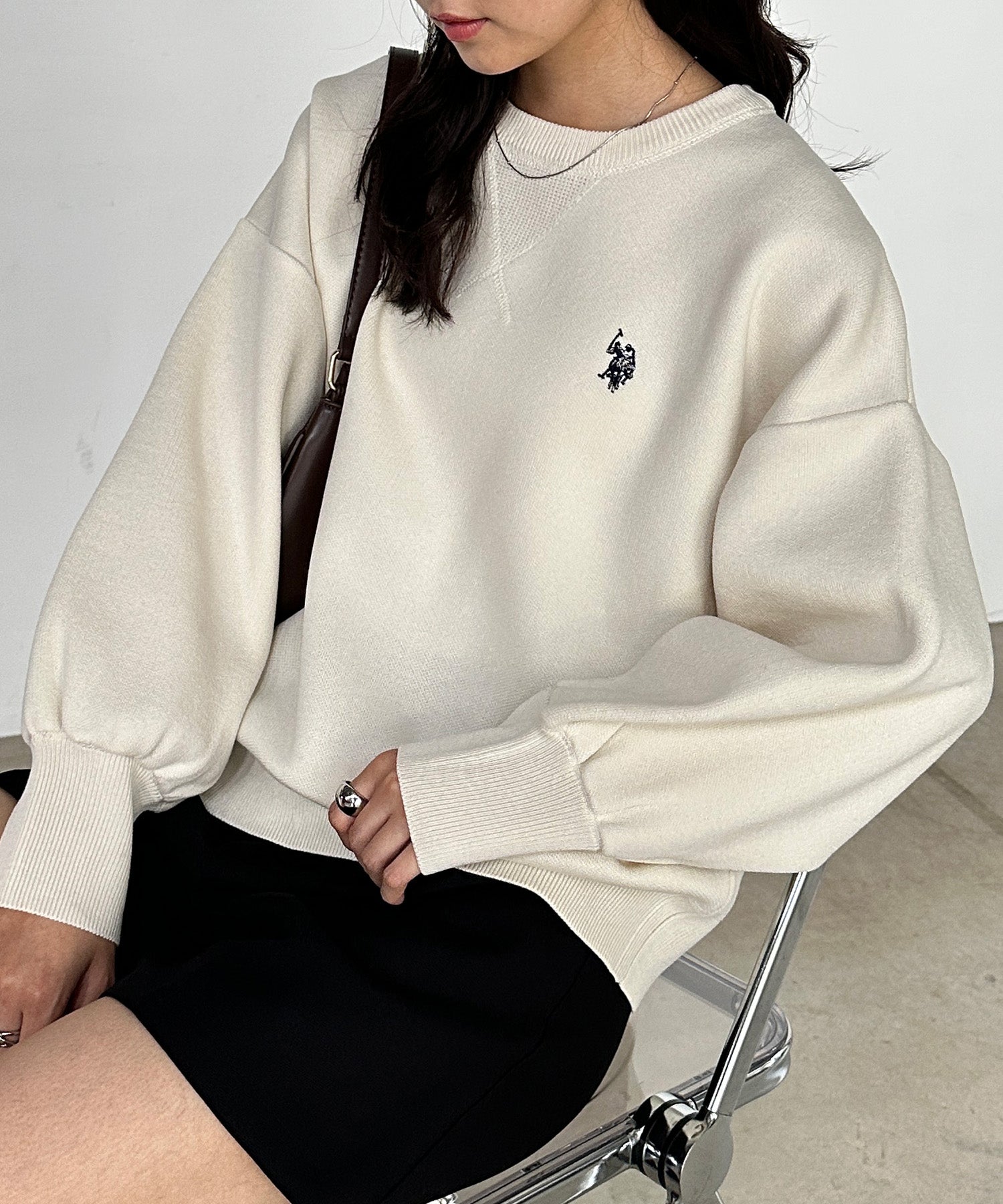 ラナン RANAN 【U.S. POLO ASSN.】刺繍スウェットライクニット （アイボリー） アイボリー