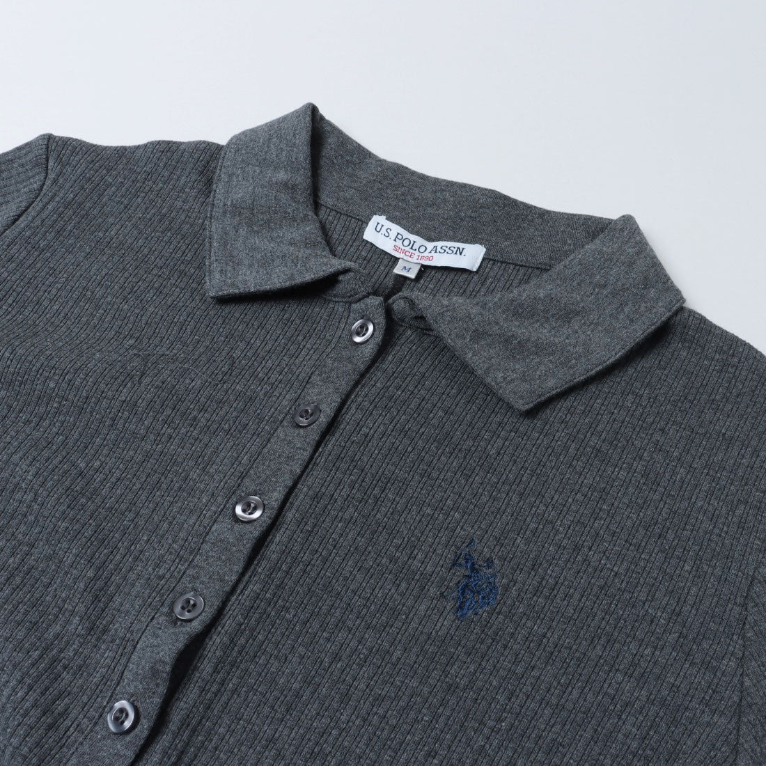 ラナン RANAN 【U.S. POLO ASSN.】ポロ衿長袖リブワンピース （グレー） グレー