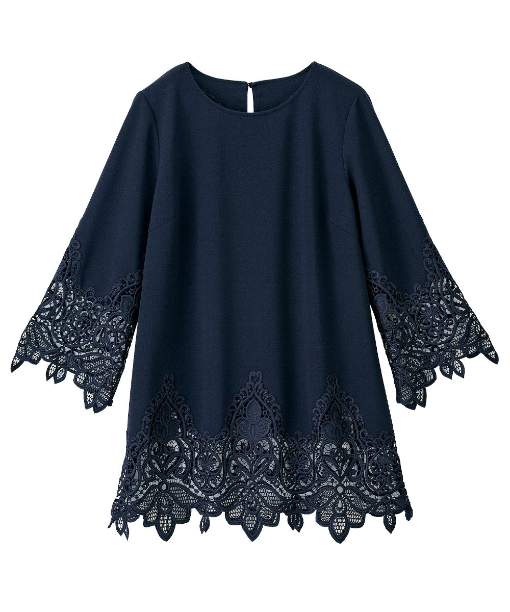 ラナン RANAN 裾レース使いチュニック （ネイビー） ネイビー