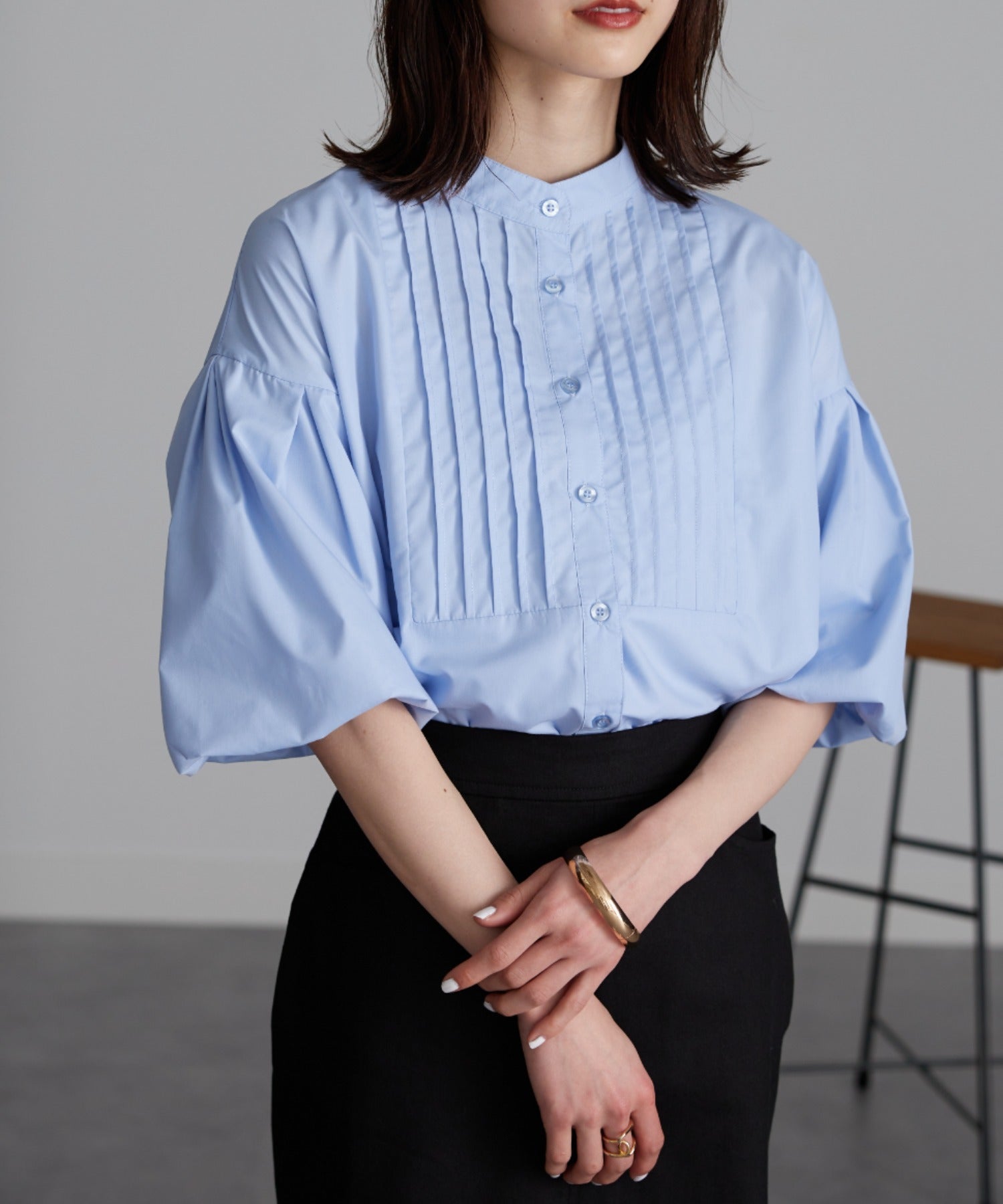 ラナン RANAN ボリューム袖タック使いプルオーバー （ブルー） ブルー