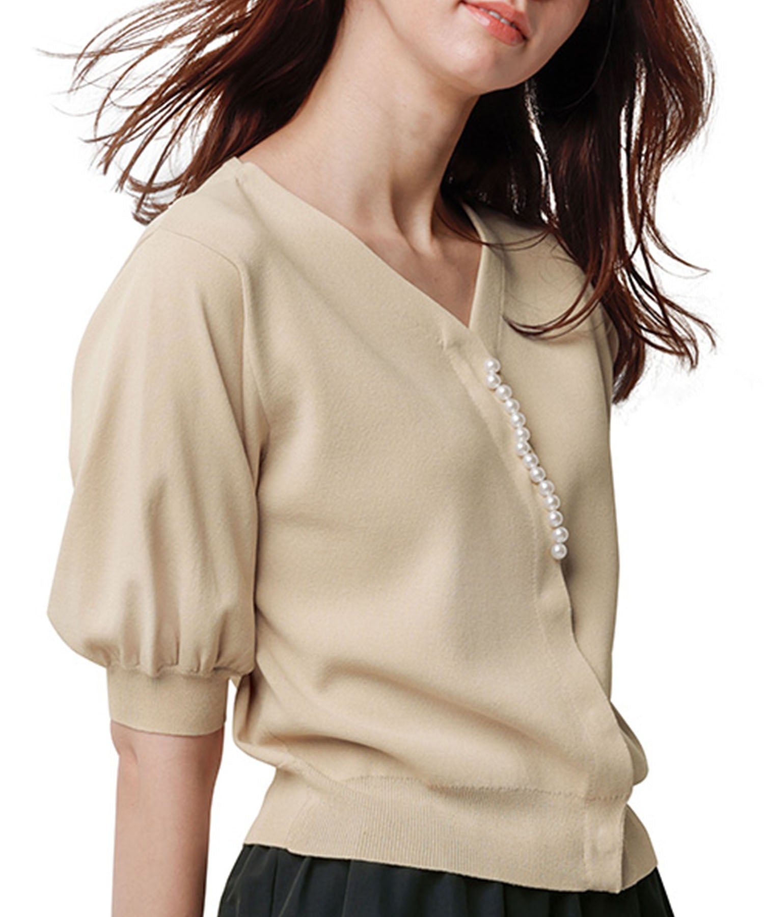 RANAN Cool! Pearl-like button cardigan