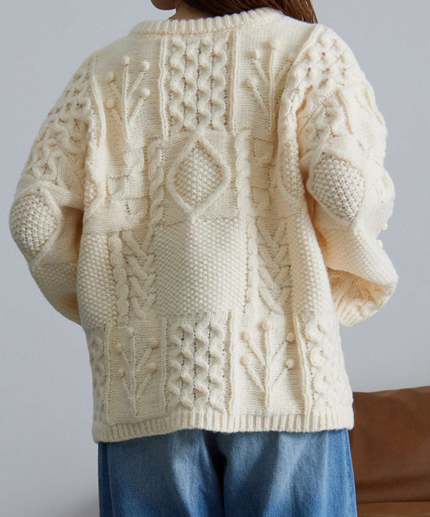 ラナン RANAN パッチワークケーブル編ニット