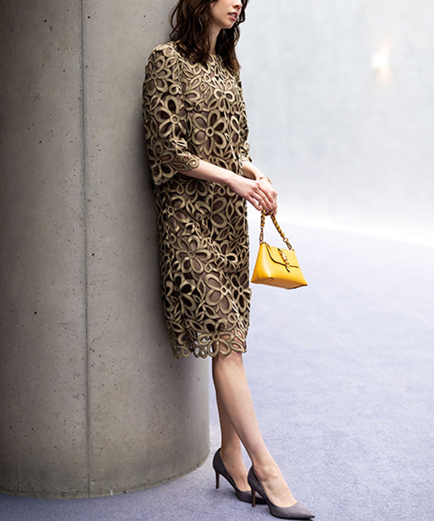 ラナン RANAN 花柄ケミカルレースワンピース