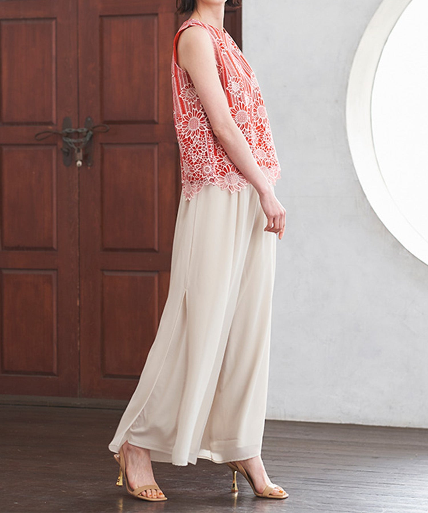 ラナン RANAN ひんやり裏地付！レース使いプルオーバー （オレンジケイ） オレンジケイ