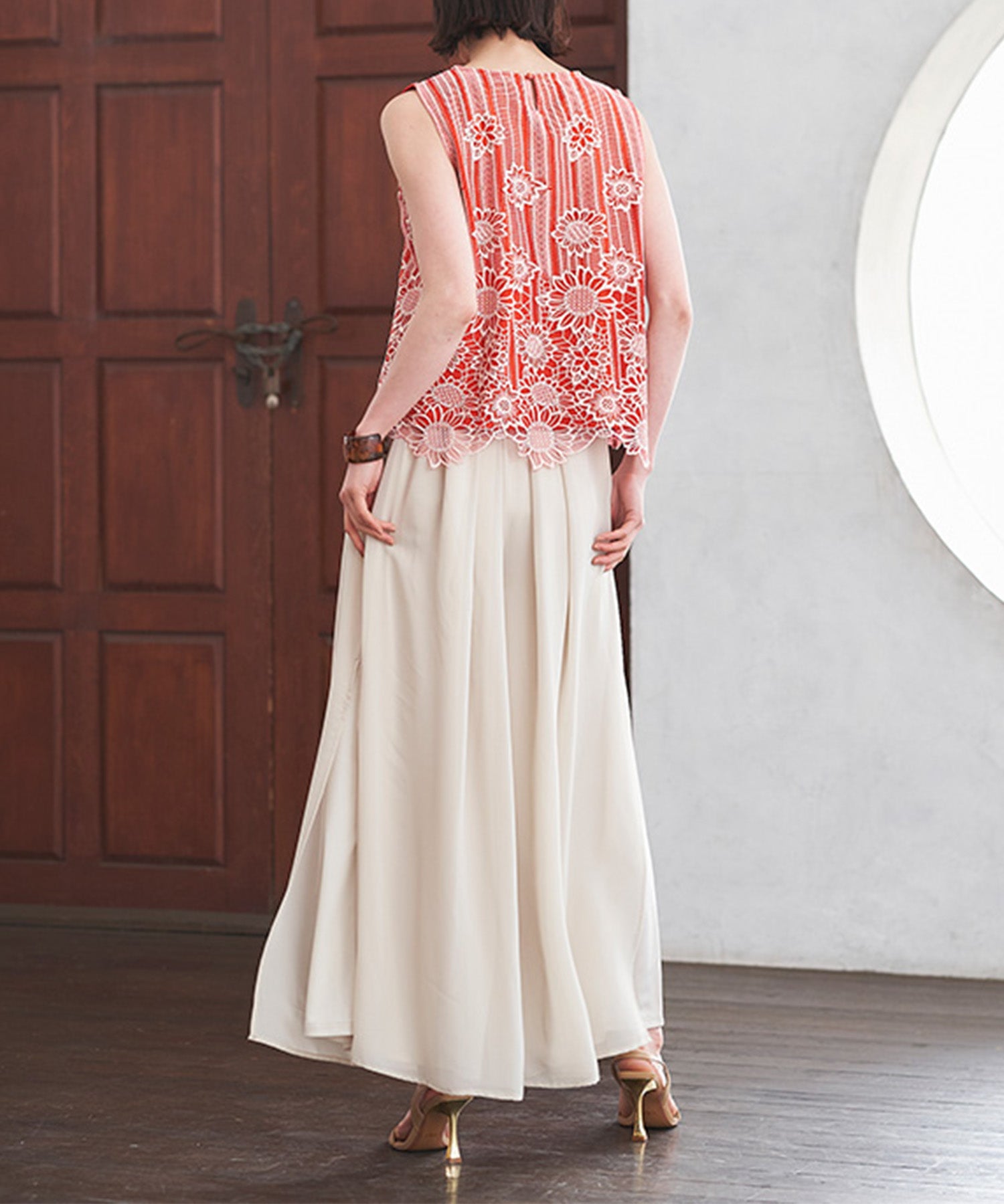 ラナン RANAN ひんやり裏地付！レース使いプルオーバー （オレンジケイ） オレンジケイ