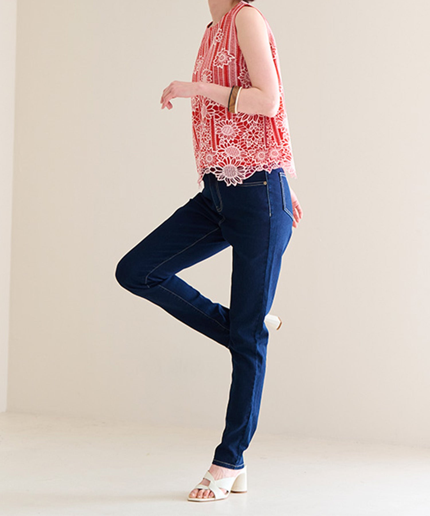 ラナン RANAN ひんやり裏地付！レース使いプルオーバー （オレンジケイ） オレンジケイ