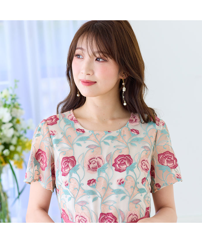 ローズティアラ RoseTiara ローズチュール刺繍ワンピース （ベージュ） ベージュ