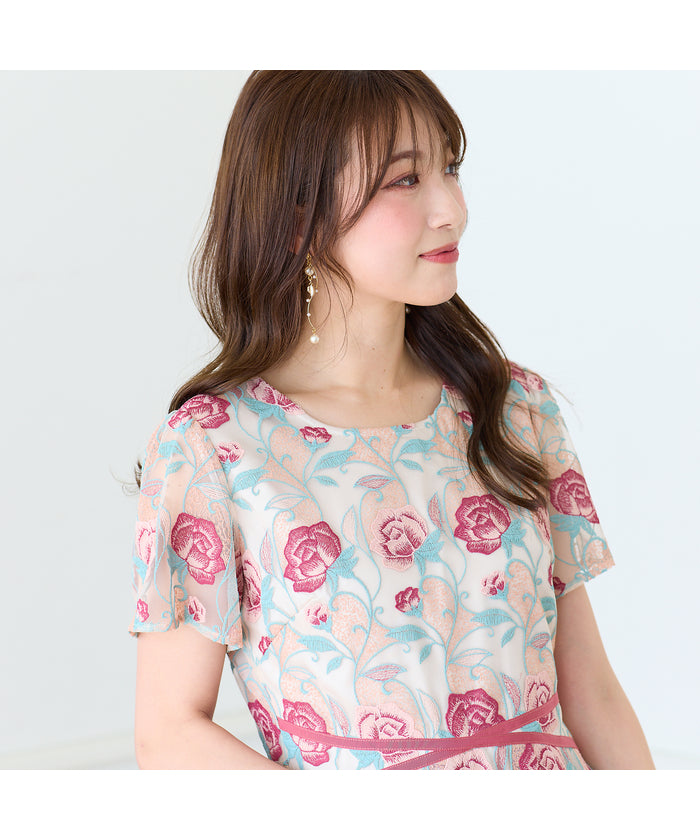 ローズティアラ RoseTiara ローズチュール刺繍ワンピース （ベージュ） ベージュ