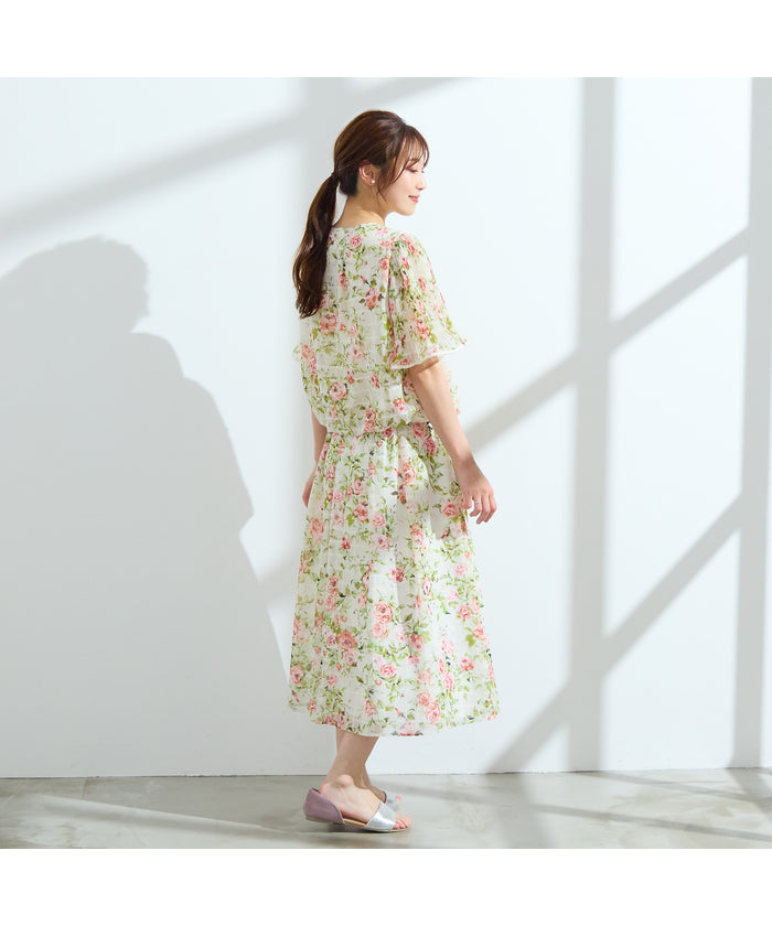 ローズティアラ RoseTiara 【セットアップ可】ローズプリントバルーンブラウス （ブラック） ブラック