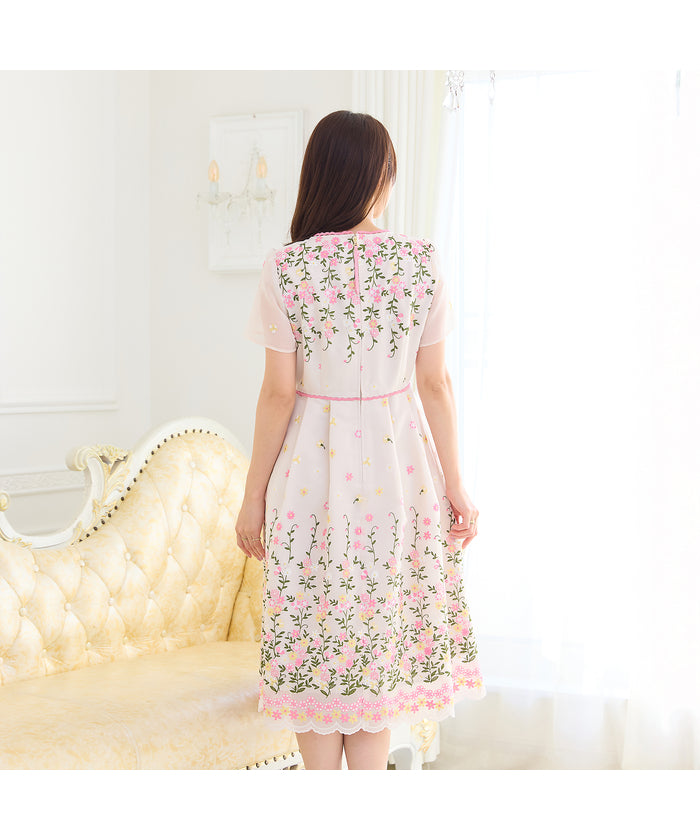 ローズティアラ RoseTiara オーガンジー吹上刺繍ワンピース （ベージュ） ベージュ