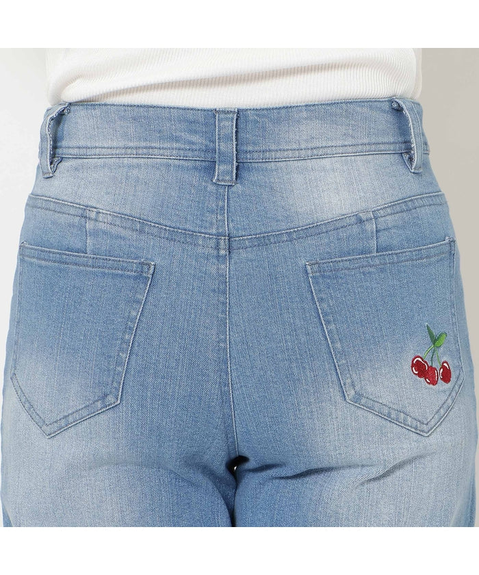 ローズティアラ RoseTiara ワンポイント刺繍ワイドデニムパンツ （ダークブルー） ダークブルー