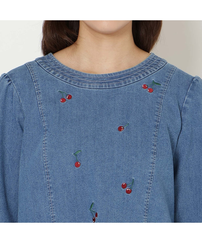 ローズティアラ RoseTiara 【伸縮性◎】サクランボ刺繍デニムチュニック （ダークブルー） ダークブルー