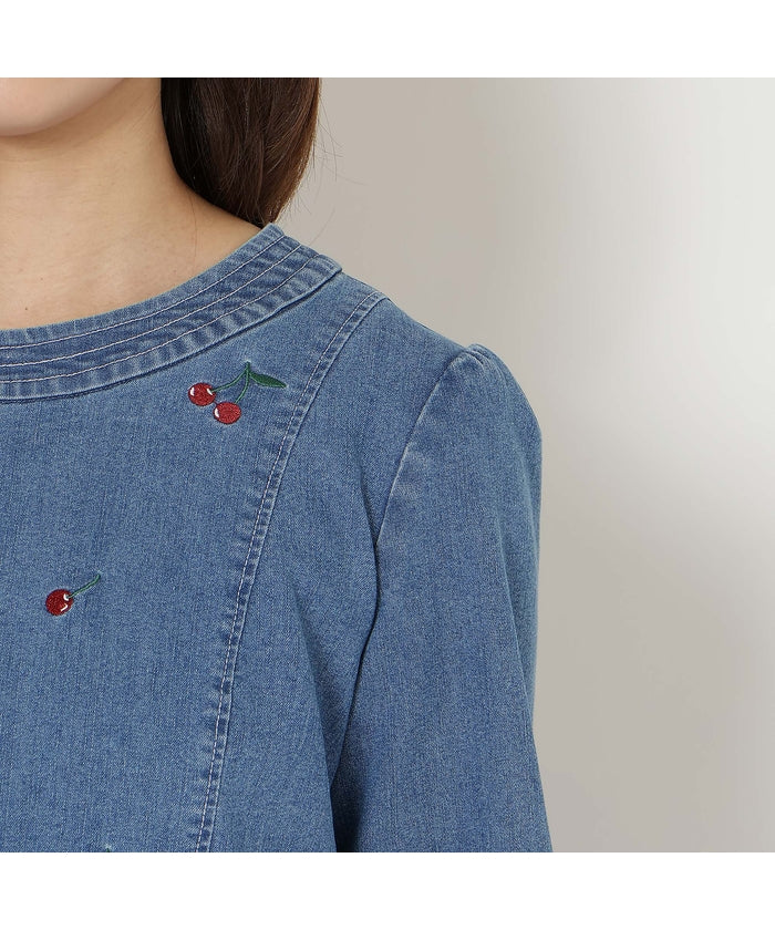 ローズティアラ RoseTiara 【伸縮性◎】サクランボ刺繍デニムチュニック （ダークブルー） ダークブルー