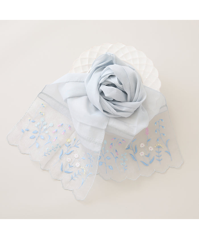 ローズティアラ RoseTiara オーガンジーボタニカル刺繍ストール （ブルー） ブルー